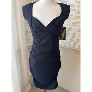 NWT Nicole Miller Size 6 Sweetheart Square Neck Ruched Cocktail Black Dress